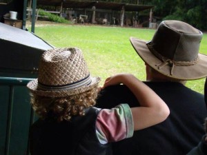 Enjoying a ride on a steam train with Dad
