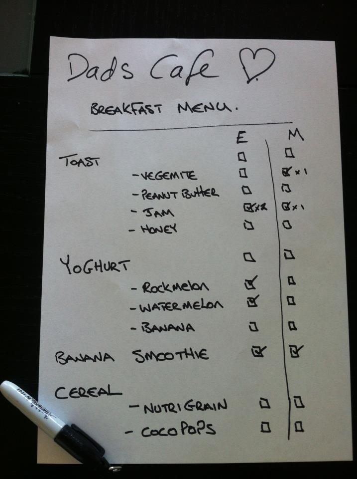 dads cafe menu